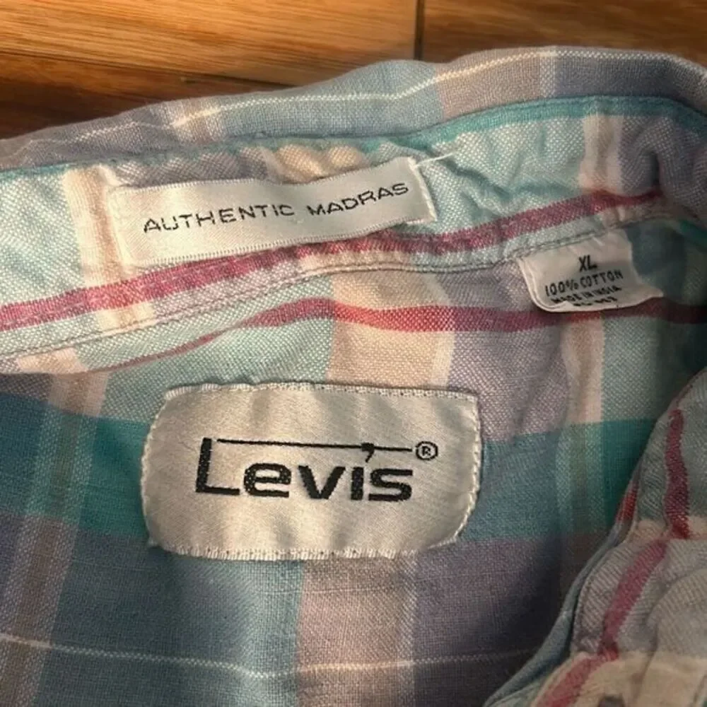 LEVIS authentic madras pastel plaid button up shirt short sleeve casual‎ eastern